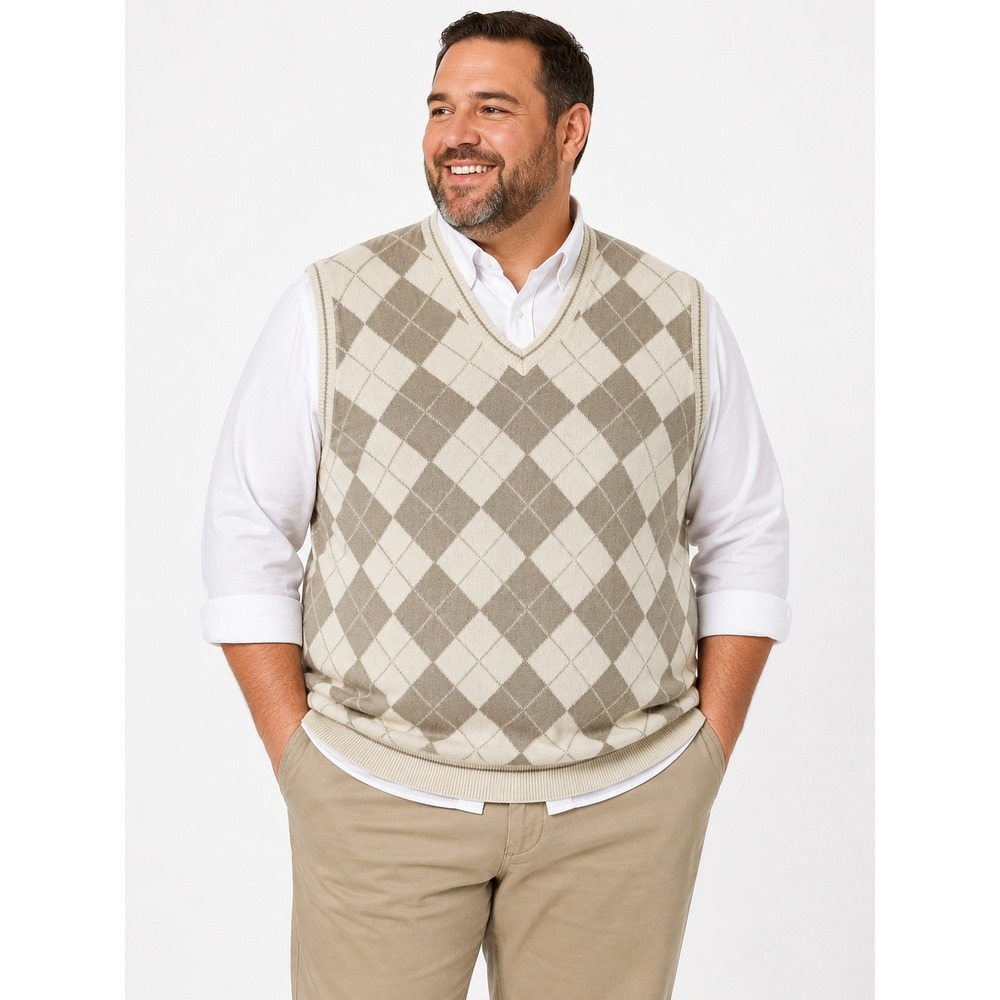 Amana Argyle Sweater Vest XL Preppy Academia Retro Neutral Knit Grandpa USA VTG